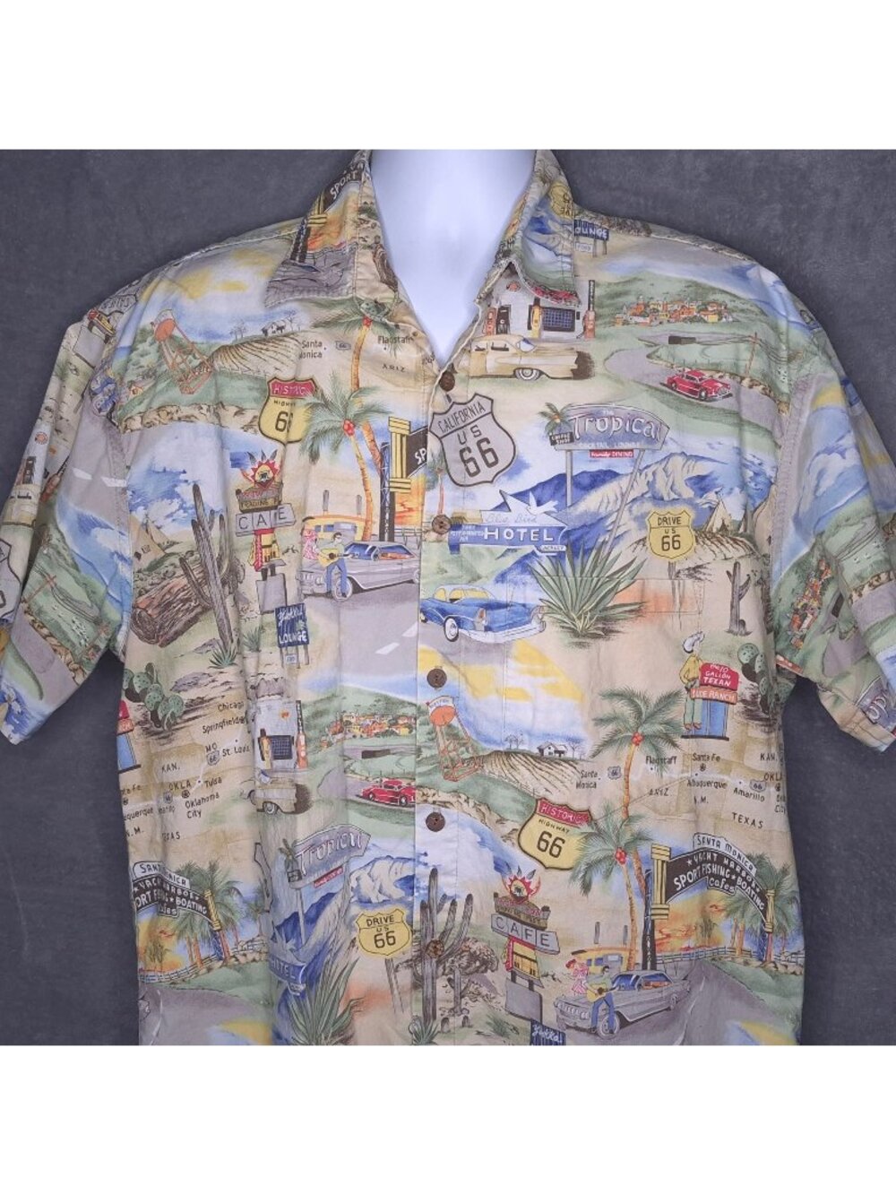 Vintage High Seas Trading Co Mens Route 66 Hawaiian Shirt L USA Short Sleeve